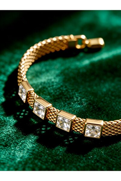 ayoljewelry Women's Gold Steel Armor Chain Baguette Crystal Stone Bracelet - ...