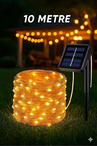 sonx 100 Led 10 Metre Sarı Flex Peri Led Işık Güneş Enerjili Solar Bahçe Balk...