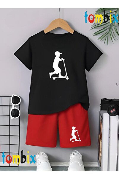 tombix Scooter and Child Printed T-Shirt Shorts Summer Children's Set