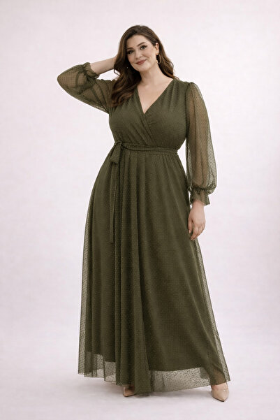 IŞILTI Βραδινό φόρεμα plus size - Πράσινο - Μακρύ