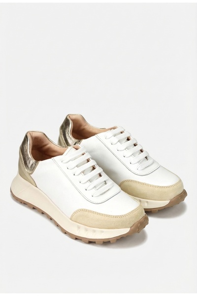 Dasha Women's white leather shoes with beige and gold details