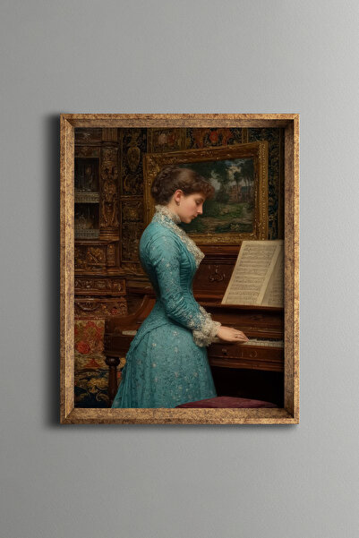 epiqart امرأة رائعة تعزف على البيانو - إطار بنمط عتيق - موديل نحيف