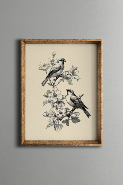 epiqart Bird and Flower Illustration – Vintage Patterned Frame – Thin Model