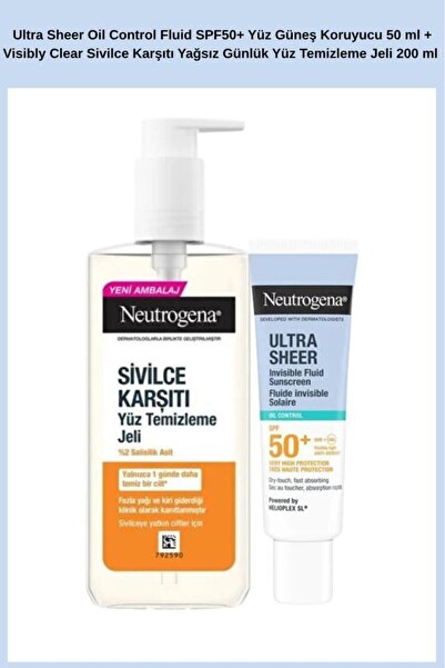 Neutrogena Ultra Sheer Oil Control Fluid SPF50+ Yüz Güneş Koruyucu 50 ml + Vi...