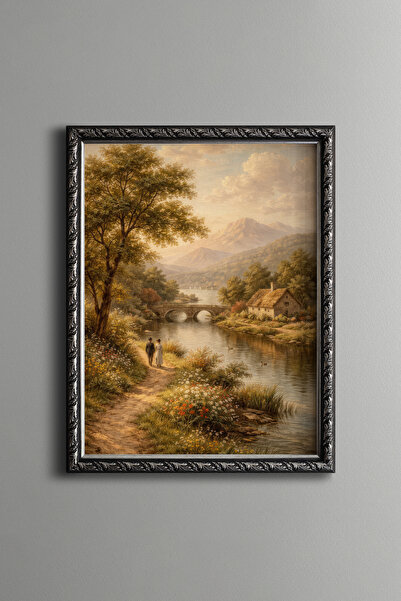 epiqart Nehir Kıyısında Romantik Yürüyüş – Vintage Desenli Çerçeve – İnce Model