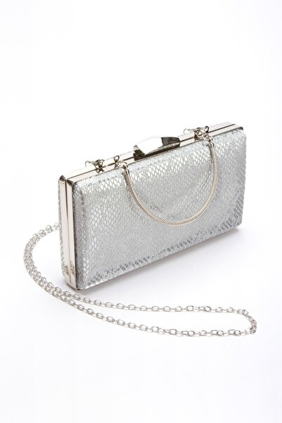 Floransa Silver Snake Patterned Evening Dress Clutch Bag - with Chain Strap