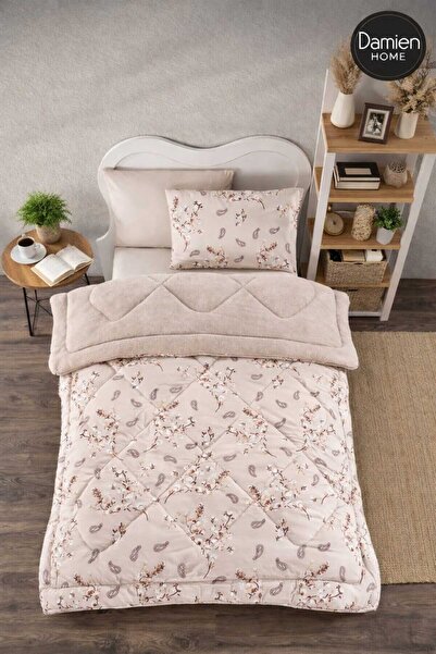 DAMIEN Μονό πάπλωμα μπεζ με ανοιξιάτικο σχέδιο, διπλής όψης, σετ ύπνου Wellso...