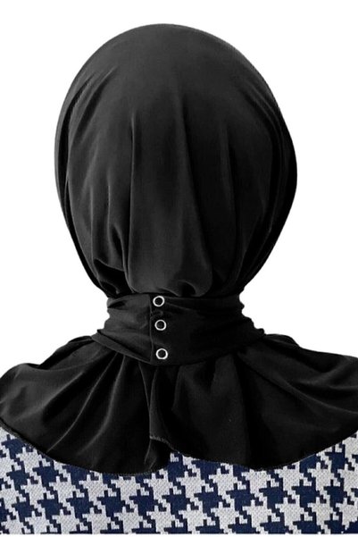 İSTANBULSTYLEMODA وشاح حجاب أسود بتصميم قلنسوة وربطة عنق قابلة للطي، موديل بون