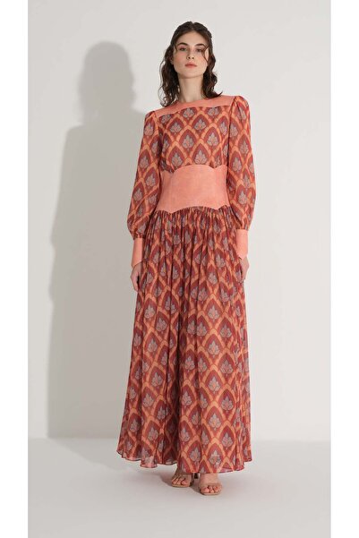miha Hicran Önal Corset-Like Patterned Dress Orange