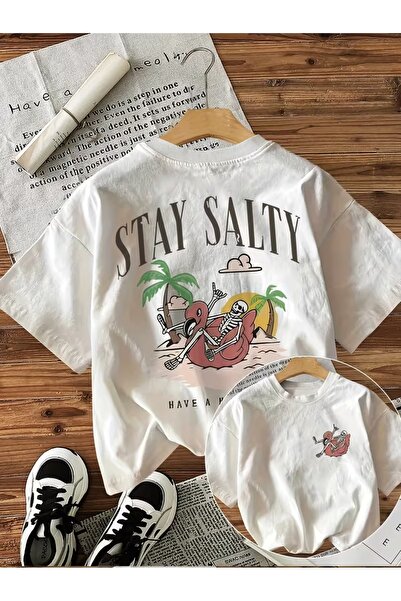 AEMİ Unisex majica sa širokim izrezom i printom "Stay Salty"