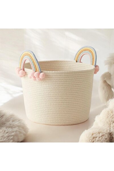Berçak Home Gökkuşağı Kulplu Sepet , Çocuk Odası Oyuncak Sepeti, Dekoratif Ha...