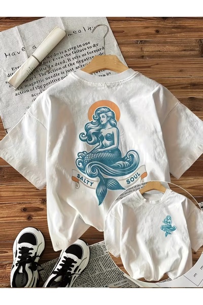 AEMİ Tricou unisex cu imprimeu Salty Soul, supradimensionat, cu guler rotund