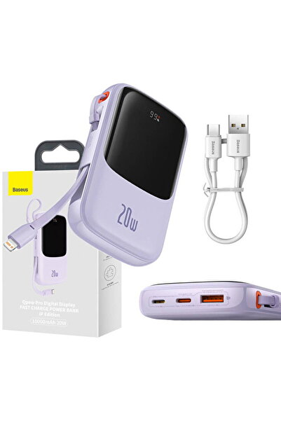 Baseus Baterie externă Qpow Pro cu cablu Lightning, USB-C, USB, 10000mAh, 20W...