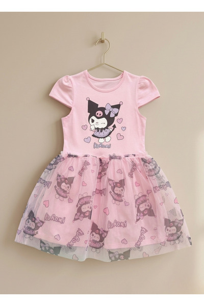 Neva Baby Boutique فستان بناتي وردي اللون من التول المطبوع بأكمام قصيرة من ال...