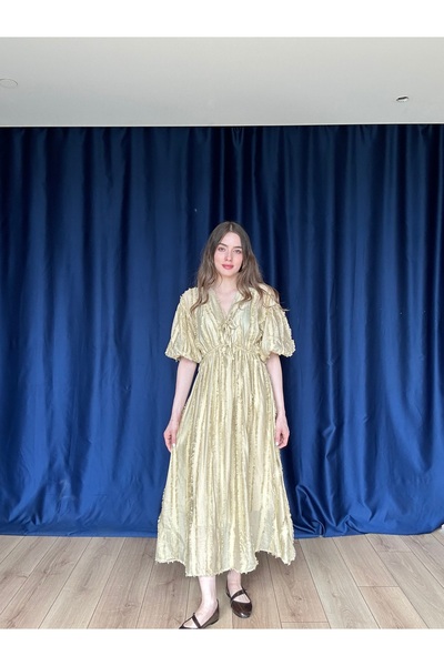 AÈC PRIVÈ Γυναικείο καλοκαιρινό κοντομάνικο μακρύ φόρεμα Lina-434