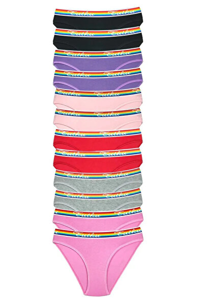 MODANI SEÇ 12 Pieces Colorful Elastic Cotton Women's Slip Passion Panties wit...