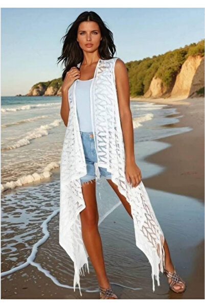 Glowzia Women's Pareo Transparent Tasseled Summer White Pareo