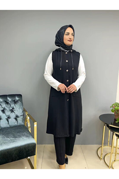Kapüşonlu Yelekli Modal Üçlü Takım