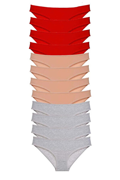 DYZSTAR 12-Piece Set Lycra Women's Slip Panties Red Skin Gray