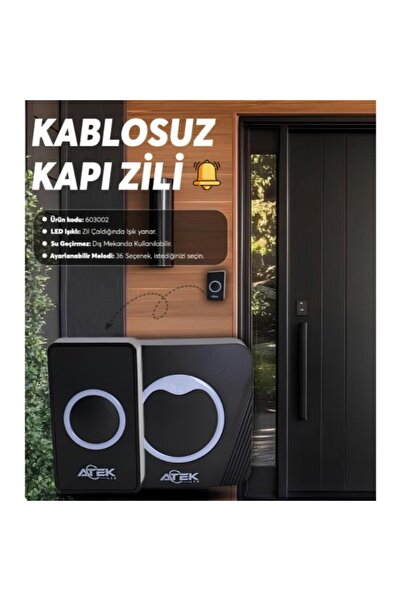 TTT Siyah Kablosuz Su Geçirmez Kapı Zili