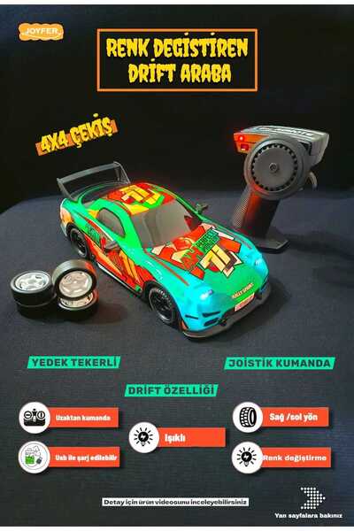 Joyfer Büyük Boy 4x4 Çekiş Renk Değiştirebilen Drift Atan Işıklı Uzaktan Kuma...