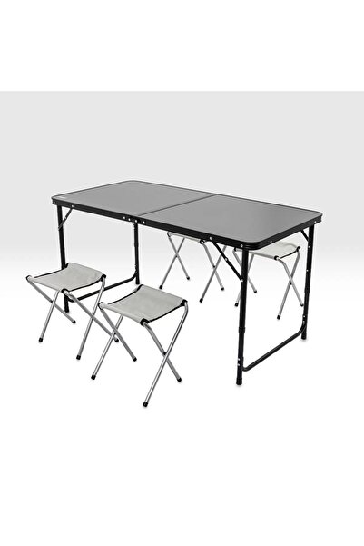 ARGEUS Katlanabilir Kamp Masası Seti - 4/6 Kişilik - 4 Tabureli - Elevate Plu...