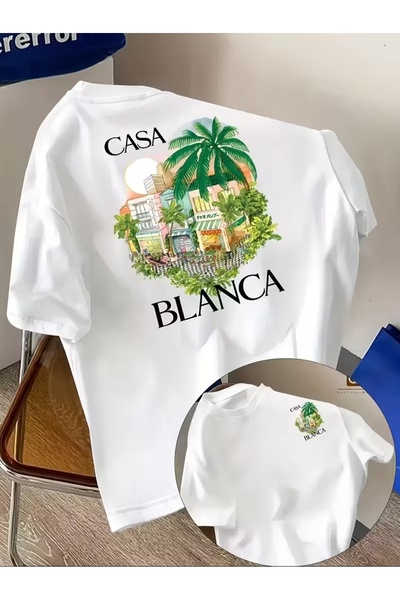 AEMİ Μπλουζάκι Unisex Casa Blanca με στάμπα Oversize Crew Neck