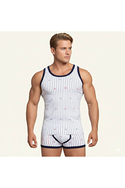 Berrak Men's Anchor And Line Print Rambo Undershirt 1041