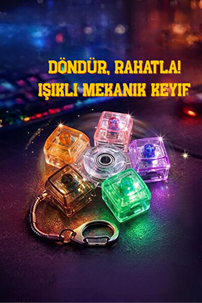HEY GİDİ GİFT Dönebilen Işıklı Mekanik Klavye Stres Çarkı – Tık Sesli LED Fid...