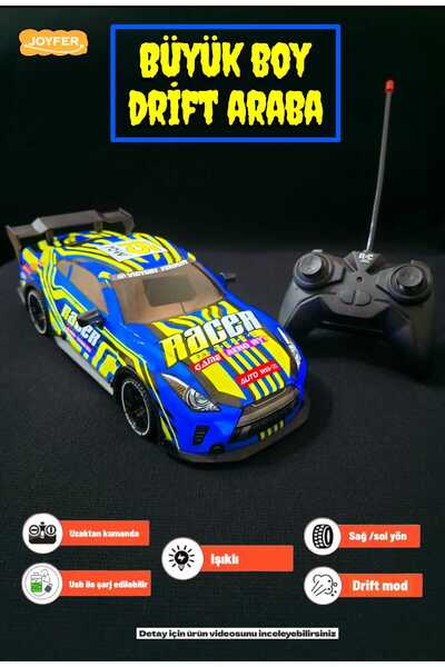 Joyfer Büyük Boy Drift Atan Şarjlı Işıklı Uzaktan Kumandalı Spor Araba 27 Cm