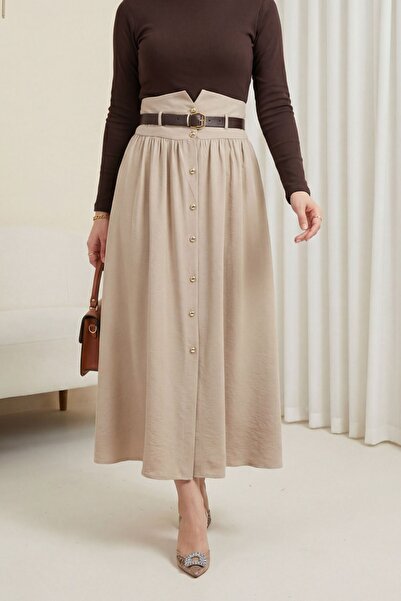 HİJABAYA Ψηλόμεση φούστα Modal με ελαστική μέση και ζώνη, με κουμπιά μπροστά