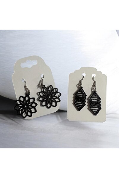 Major Hobi Black Floral and Geometric Pattern Lightweight Design Earrings - 3...