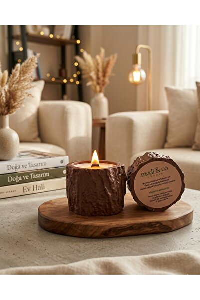 MD Design MeDi&Co Candle Soya Mum Ahşap Fitilli Dekoratif Kütük Mum