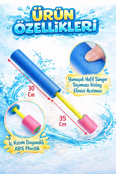 cayenna 2 Adet Büyük Boy Pompalı Su Tabancası Sünger Kaplı Yaz Plaj Havuz Oyu...