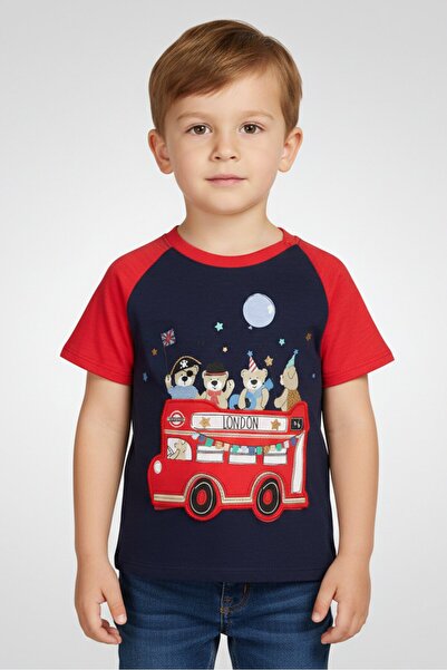 Hamleys تي شيرت للأطفال الصغار بياقة دائرية وأكمام قصيرة وطباعة رسومية، كحلي