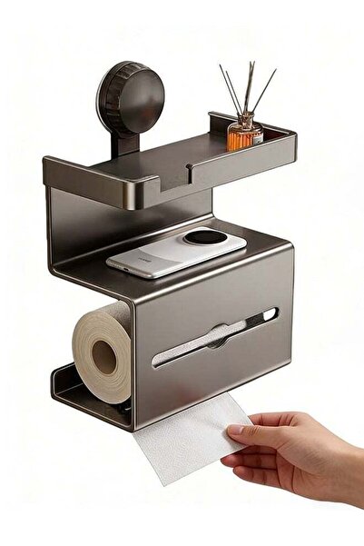 Generic Punch-Free Wall Mounted Tissue Box Toilet Paper Holder with Shelf Wip...