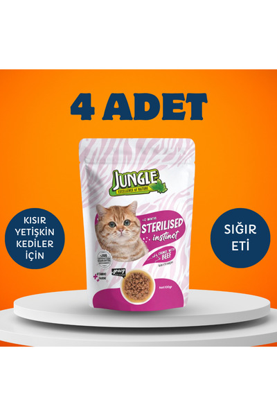 Jungle Sterilised Instinct Sığır Etli Yaş Kedi Maması 4 x 100 Gr