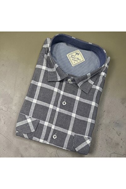 EREN STYLE Λινό κλασικό πουκάμισο από 100% βαμβάκι με κοντά μανίκια και αντιι...