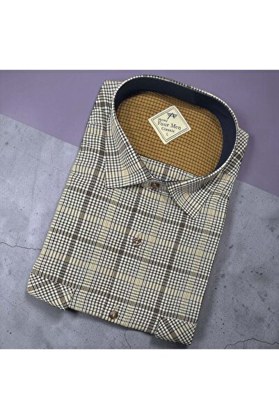 EREN STYLE Λινό κλασικό πουκάμισο από 100% βαμβάκι με κοντά μανίκια και αντιι...