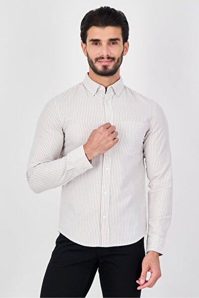 CELIO قميص رجالي كاجوال مخطط بأكمام طويلة وقصّة عادية، متعدد الألوان