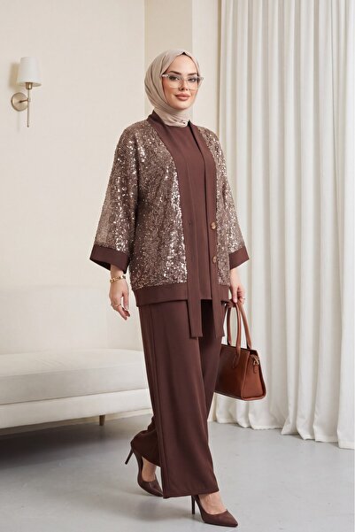 HİJABAYA Σετ 3 τεμαχίων Sendy με ζακέτα από διχτυωτό ύφασμα με παγιέτες