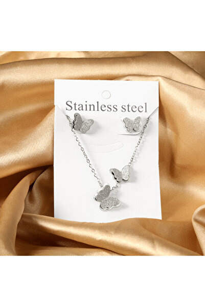 Choice12 3 Trendy Butterfly Pendant Necklace And Earrings Jewelry Set for Wom...