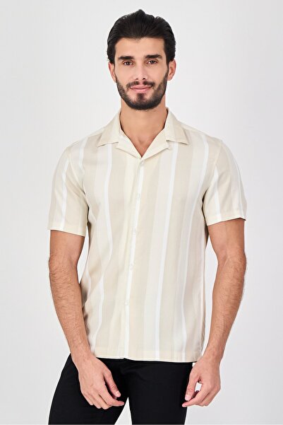 CELIO Men Regular Fit Short Sleeve Stripe Casual Shirt, Multicolor