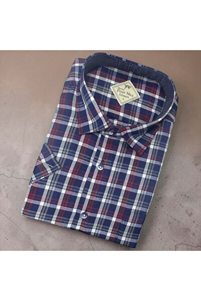 EREN STYLE Λινό κλασικό πουκάμισο από 100% βαμβάκι με κοντά μανίκια και αντιι...