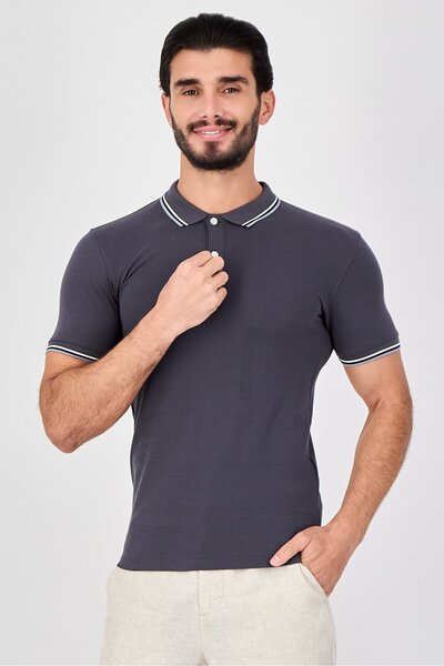 CELIO قمصان بولو رجالية بأكمام قصيرة وقصة عادية، رمادي داكن