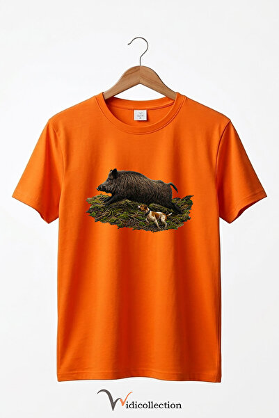 WİDİ Μπλουζάκι Unisex με στάμπα αγριογούνας και σκύλου, 100% βαμβακερό, με λα...