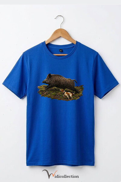 WİDİ Μπλουζάκι Unisex με στάμπα αγριογούνας και σκύλου, 100% βαμβακερό, με λα...