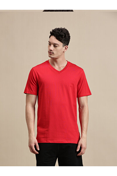 ECOLORE By Styli Men Red V Neck Slim Fit T-Shirt