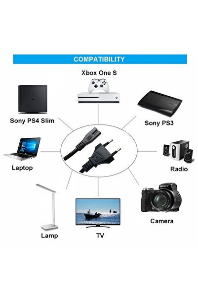 Powermaster 1.5 Metre Ps2-Ps3-Ps4-Ps5-Xbox One-Işıldak-Teyp-Traş Makinesi-Notebook Şarj-Power Elektrik Kablosu