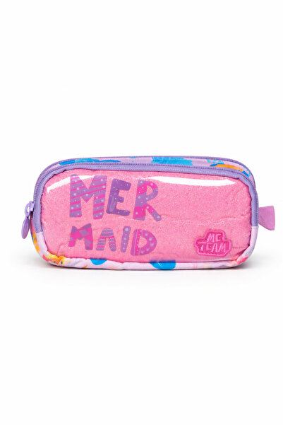 ME TEAM Mermaid Yazılı Simli Kalemlik - Çift Bölmeli PVC Kaplamalı Pembe Kale...